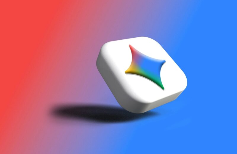 White cube with colorful star logo on gradient background
